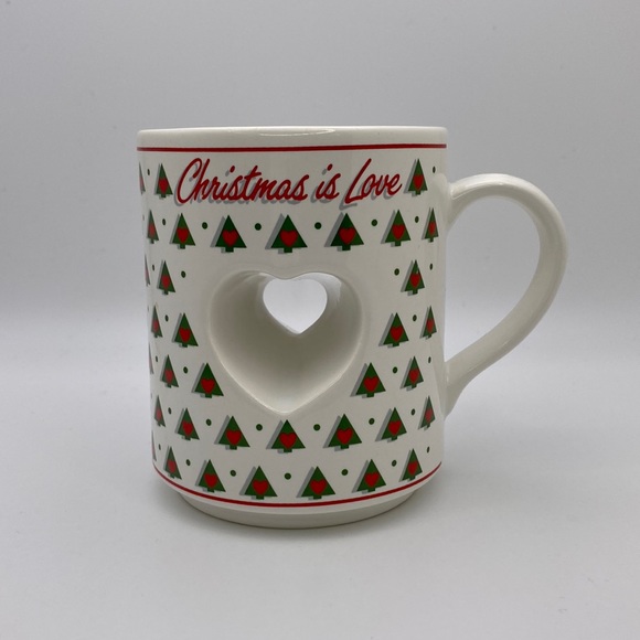 VTG 80s Christmas is Love Coffee Mug w/ Heart Cut Out Papel Japan